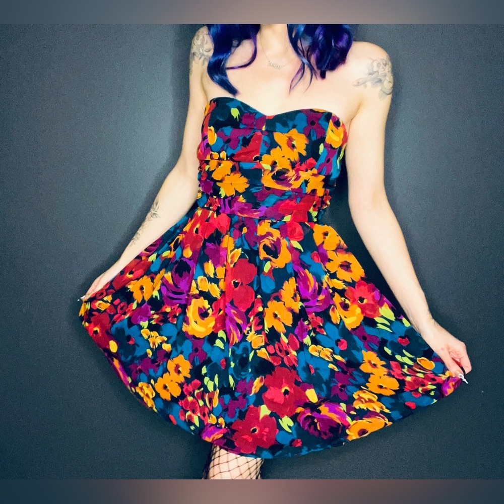 Floral Strapless Baby Doll Dress